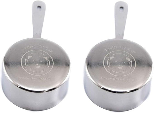 Honey Bear Kitchen 1/2 Cup 120 ml Measuring Scoop Cups, Polished Stainless Steel (Set of 2) by HONEYBEARKITCHEN