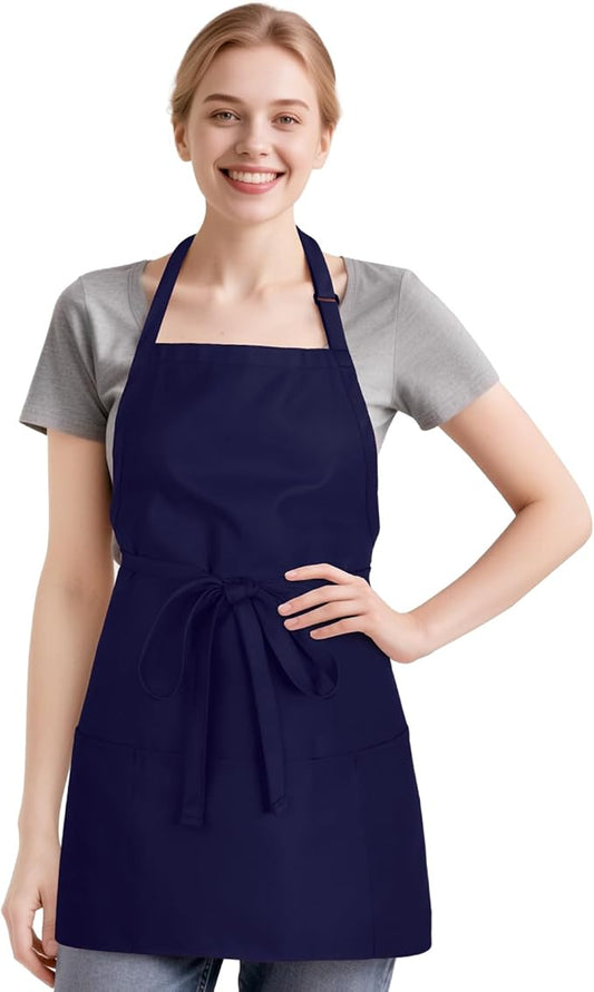 NLUS Kitchen Cooking Apron with 3 Pockets, Adjustable Bib Apron Chef Aprons for Women Men