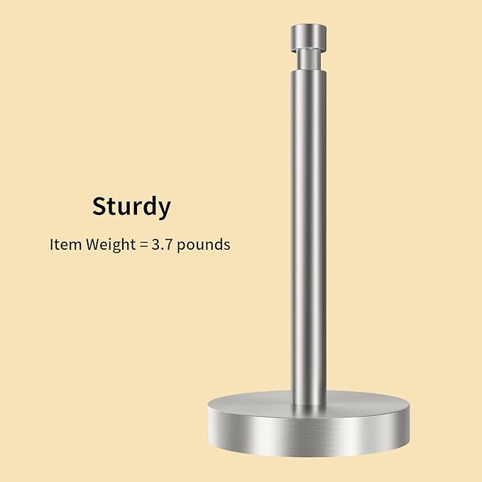 YUMORE Paper Towel Holder Countertop, Counter Paper Towel Holder with Weighted Base Non Slip, Standing Paper Towel Roll Holder for Modern Kitchen Bathroom, Stainles Steel (Brushed Nickel) - Image 3
