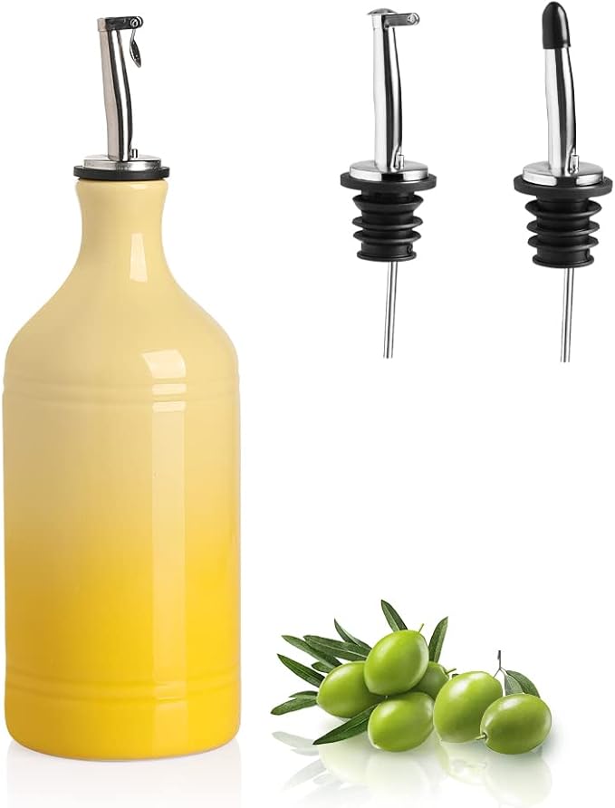 Sweejar Ceramic Olive Oil Dispenser Bottle, Opaque Oil Cruet Protects to Reduce Oxidation, Suitable for Storage Vinegar, Coffee Syrups & Other Liquids, Pack of 1, 15.5 Fl Oz(Gradient Yellow) by Sweejarco1949