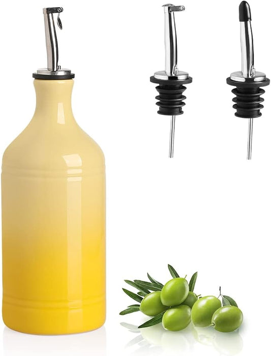 Sweejar Ceramic Olive Oil Dispenser Bottle, Opaque Oil Cruet Protects to Reduce Oxidation, Suitable for Storage Vinegar, Coffee Syrups & Other Liquids, Pack of 1, 15.5 Fl Oz(Gradient Yellow) by Sweejarco1949