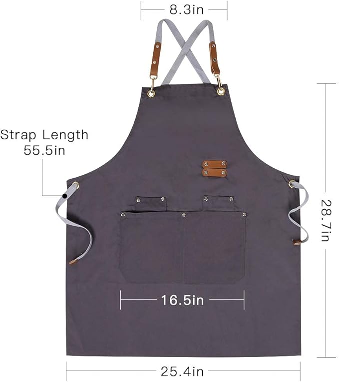 Mignongirl Chef Apron,Cross Back Apron for Men Women with Adjustable Straps and Large Pockets,Canvas,M-XXL (Grey) - Image 6