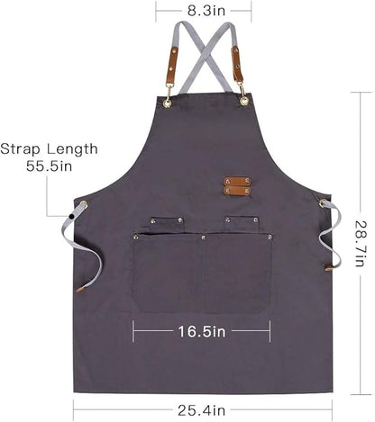 Mignongirl Chef Apron,Cross Back Apron for Men Women with Adjustable Straps and Large Pockets,Canvas,M-XXL (Grey) - Image 6