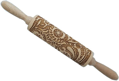 MIZORLIE 14.9"Paisley Engraved Embossed Rolling Pin, Christmas Snowflake Flower Pattern, Wooden Laser Engraved 3D Rolling Pin for Making Cookie Dough Crusts Pies Pastry by MIZORLIE