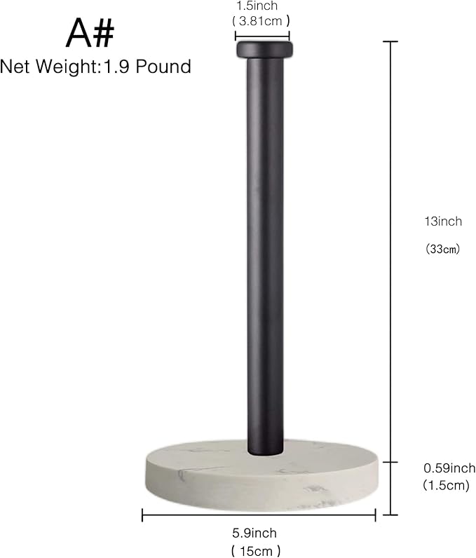 Paper Towel Holder Countertop, Standing Paper Towel Roll Holder for Kitchen Bathroom, with Weighted Marble Base for One-Handed Operation (Black), Black Paper Towel Holder, Marble - Image 2
