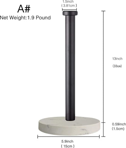 Paper Towel Holder Countertop, Standing Paper Towel Roll Holder for Kitchen Bathroom, with Weighted Marble Base for One-Handed Operation (Black), Black Paper Towel Holder, Marble - Image 2