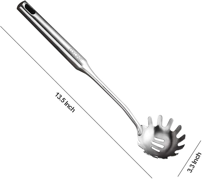 Spaghetti Spoon,304 Stainless Steel Pasta Spoon,Silver/13.8Inch - Image 2