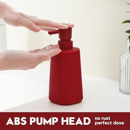 Small Soap Dispenser for Bathroom and Kitchen, Modern Farmhouse Striped Style Plastic Hand Soap Dish Soap Dispenser with Pump Matte Red - Image 3