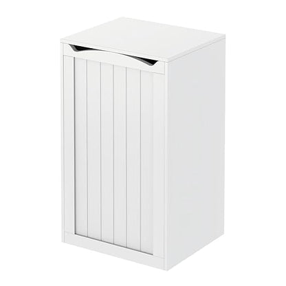 YATINEY Trash Can Cabinet,13 Gallons Hidden Kitchen Garbage Can with Lid, No Inner Bin Needed, Wooden Recycling Trash Bin Cabinet for Kitchen, Living Room White WB05WW