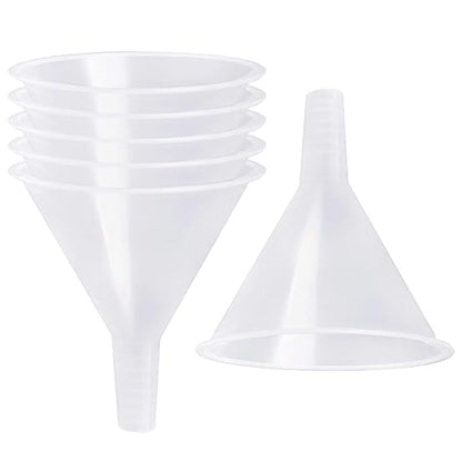 6 Pack Plastic Funnels, 4.6 Inch Multi-Purpose Clear Plastic Funnels with Long Reaching Spout for Science Lab Bottle Filling Liquid,Water Bottle,Easy and Smooth Transfer by SBYURE