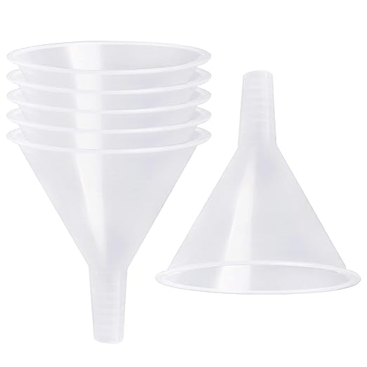 6 Pack Plastic Funnels, 4.6 Inch Multi-Purpose Clear Plastic Funnels with Long Reaching Spout for Science Lab Bottle Filling Liquid,Water Bottle,Easy and Smooth Transfer by SBYURE