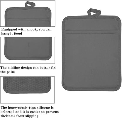 Oven Pot Holder with Pocket Cotton Heat Resistant Coaster Potholder Kitchen Hot Pad Oven Mitts for Cooking and Baking Square 7"x9" (Grey, Silicone) - Image 3