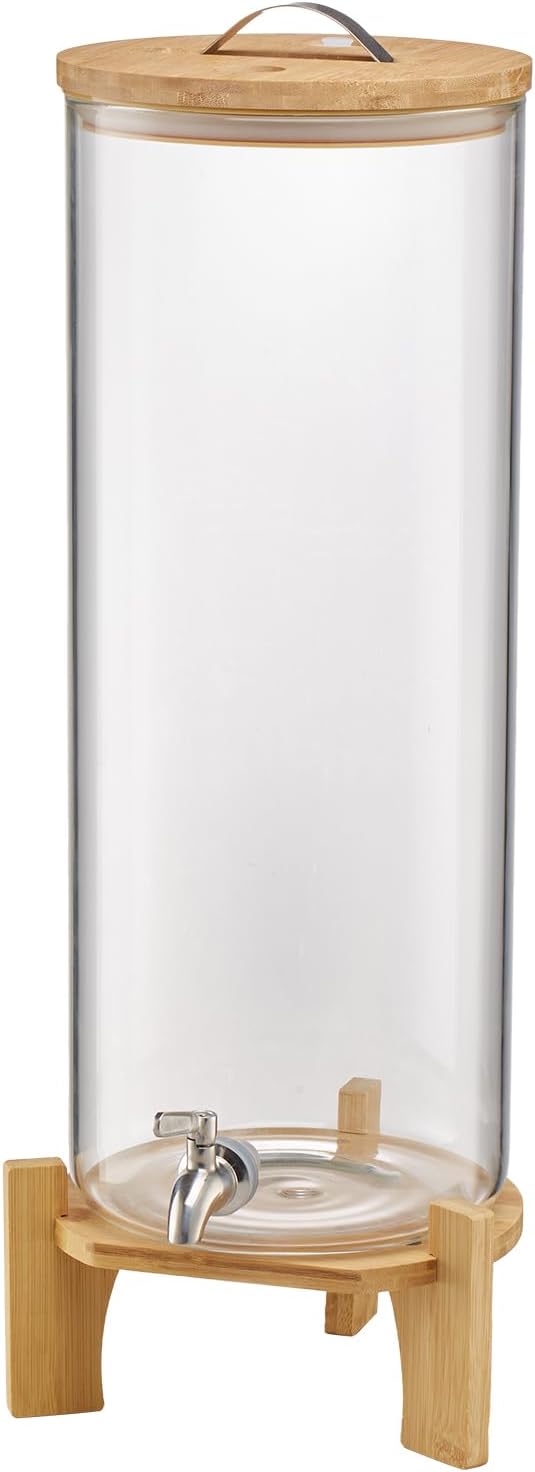 VEVOR Beverage Dispenser, 3.5 Gallon Drink Dispensers for Parties, Glass Juice Dispenser with Wood Stand, Stainless Steel Spigot, Iced Tea Lemonade Juice Water Dispensers for Parties