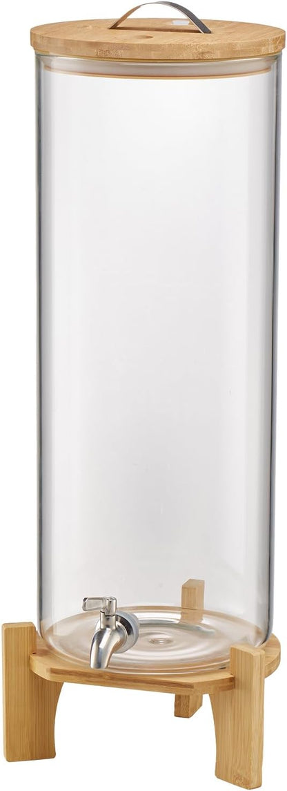 VEVOR Beverage Dispenser, 3.5 Gallon Drink Dispensers for Parties, Glass Juice Dispenser with Wood Stand, Stainless Steel Spigot, Iced Tea Lemonade Juice Water Dispensers for Parties