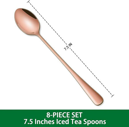 7.5 Inches Long Handle Coffee Stirring Spoons,Set Of 8 Rose Gold Iced Tea Spoon,Copper Stainless Steel Ice Cream Spoons,Sundae Spoon - Image 2