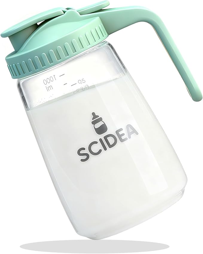 32oz Glass Pitcher with Lid, Heat & Cold Resistant, Leak-Proof Wide-Mouth Milk Fridge Storage Container, High borosilicate glass, Mason jar for Coffee, Iced tea, Milk, Food Storage – Green by Scidea