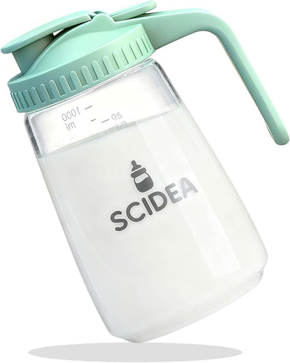 32oz Glass Pitcher with Lid, Heat & Cold Resistant, Leak-Proof Wide-Mouth Milk Fridge Storage Container, High borosilicate glass, Mason jar for Coffee, Iced tea, Milk, Food Storage – Green by Scidea