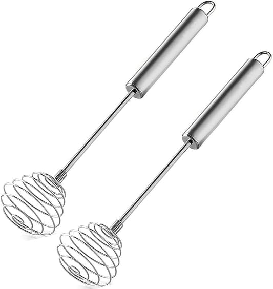 Stainless Steel Spring Coil Whisk Set 2 Pack, Wire Whip Egg Beater, Kitchen Cookware Hand Mixer For Cooking, Mixing, Blending, Beating, Stirring, 8.7Inch