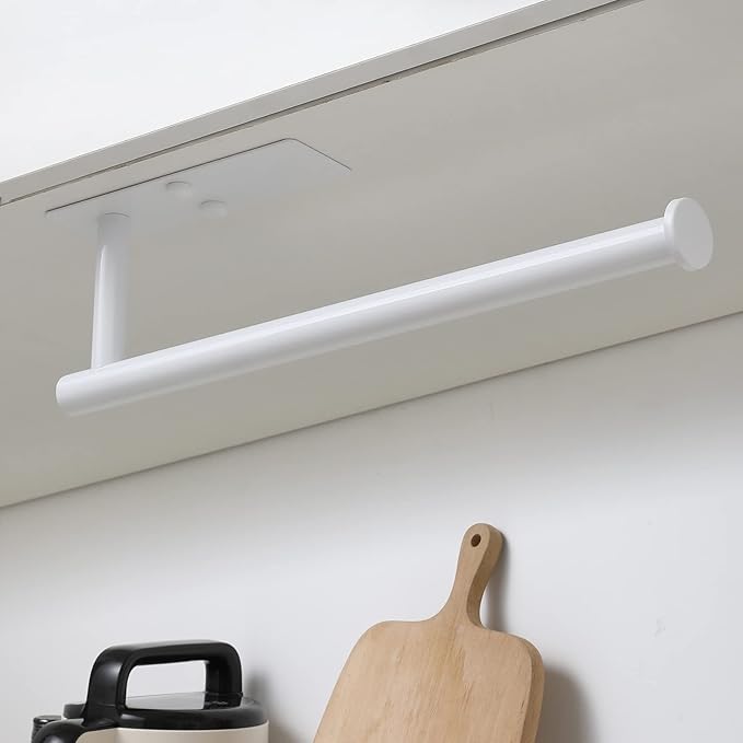 theaoo White Paper Towel Holder - Under Cabinet Paper Towel Holder for Kitchen, Adhesive Paper Towel Roll Rack for Bathroom Towel, Wall Mounted Matte Black Paper Towel Rack, SUS304 Stainless Steel - Image 7