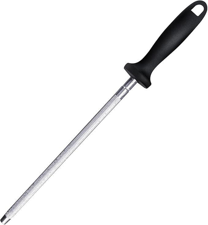 Knife Sharpener Rod, 13 Inch Carbon Steel Honing Steel for Kitchen Knives, Professional Magnetized Sharpening Stick with Nickel-Chrome Plating, Easy Grip Tool for Chef Knives by FANERFUN