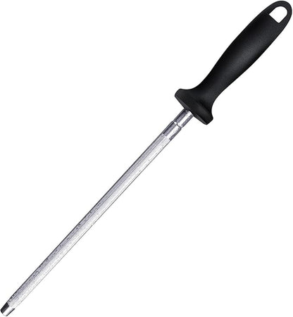 Knife Sharpener Rod, 13 Inch Carbon Steel Honing Steel for Kitchen Knives, Professional Magnetized Sharpening Stick with Nickel-Chrome Plating, Easy Grip Tool for Chef Knives by FANERFUN