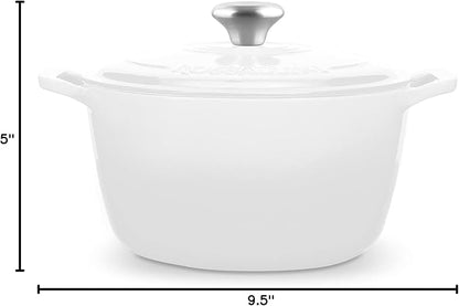 ROSSALLINI Signature Enameled Cast Iron Dutch Oven, Non-Stick Serving Pot with Tight Fitting Lid for Perfect Roasting, Baking, Sauteing, and Bread Making | 5.5Q (5.2L) - White