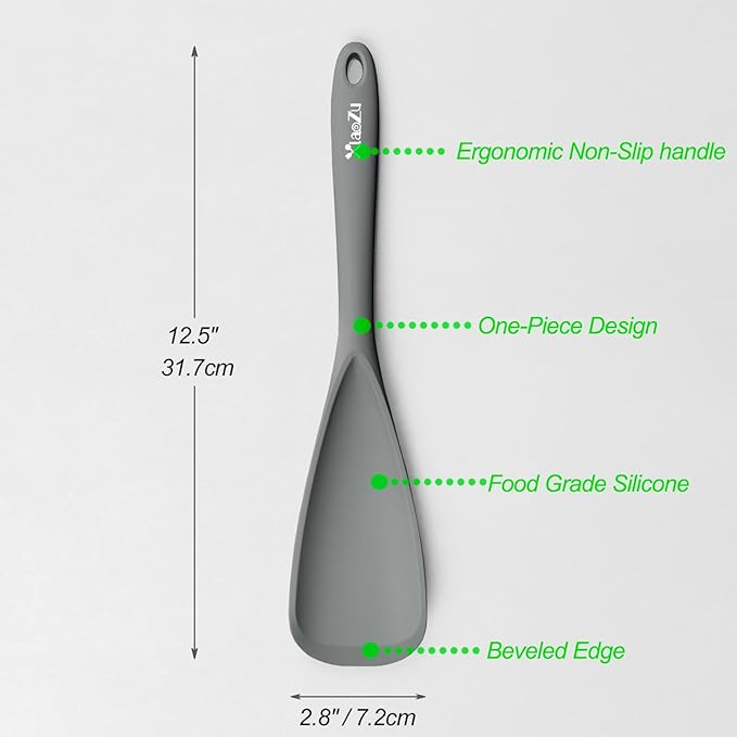 Silicone Spatula Spoon, Great for Both Cooking and Serving Durable BPA-Free Matte Black Silicone, Seamless Design, Safe for Nonstick Cooking Surfaces, 2-Pcs, Gray - Image 2