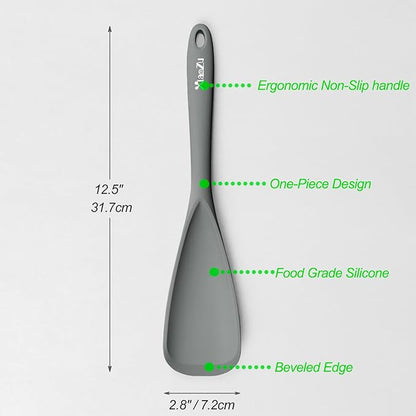 Silicone Spatula Spoon, Great for Both Cooking and Serving Durable BPA-Free Matte Black Silicone, Seamless Design, Safe for Nonstick Cooking Surfaces, 2-Pcs, Gray - Image 2