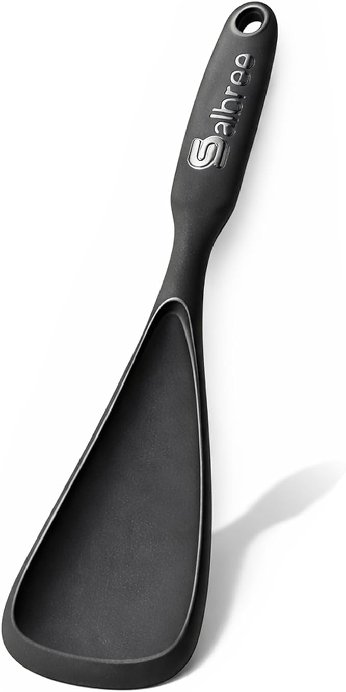 Silicone Spoon Spatula for Cooking - Multifunction Scoop Spatula Spoonula - Heat Resistant Cooking Spoon for Nonstick Cookware - Large Silicone Kitchen Spoon - Seamless Design (Black,1pc) by salbree