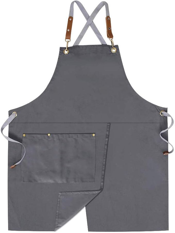 Mignongirl Crossback Apron with Pockets x2,Split Apron with Adjustable Straps,M-XXL by Mignongirl