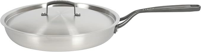 Babish 12-Inch Tri-Ply Stainless Steel Frying Pan with Lid & Black Handle – Professional Grade Skillet for Searing, Sautéing & Even Heat Cooking by Babish