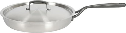Babish 12-Inch Tri-Ply Stainless Steel Frying Pan with Lid & Black Handle – Professional Grade Skillet for Searing, Sautéing & Even Heat Cooking by Babish