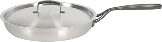 Babish 12-Inch Tri-Ply Stainless Steel Frying Pan with Lid & Black Handle – Professional Grade Skillet for Searing, Sautéing & Even Heat Cooking by Babish