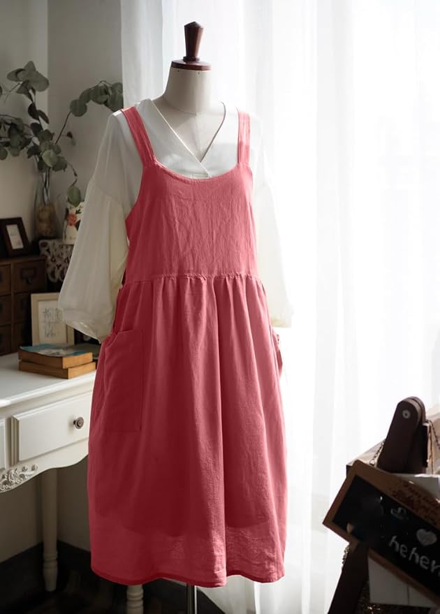 Uaussi Cotton Linen Apron Cross Back Work Apron for Women with Pockets Pinafore Dress X Cross Halter Apron for Chef Gardening - Image 7