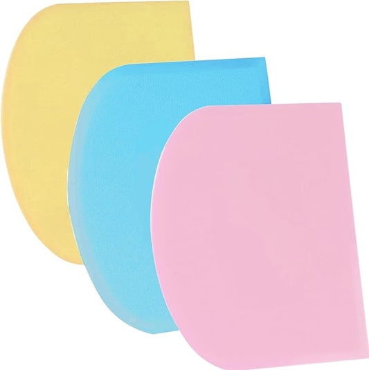 SURDOCA Dough Scraper Bench Scraper - 3P 8.3x5.5" Plastic Flexible Bowl Scraper, Sharp Edge & Angles Cake Scraper. Non-Slip Bakeware Decorating Tools Sculpting & Modeling Tools - Blue+Yellow+Pink by SURDOCA