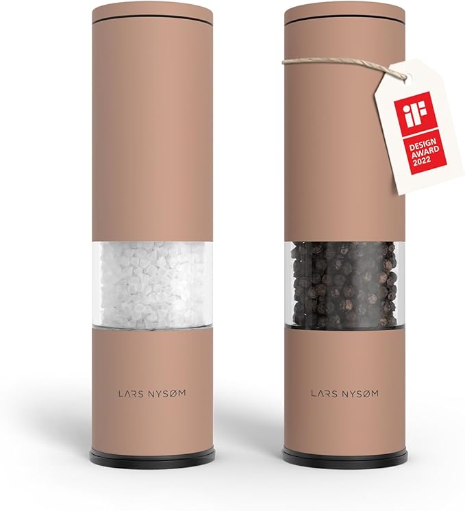 LARS NYSØM Salt and Pepper Grinder Set Manual, Stainless Steel Salt and Pepper Mills with Adjustable Ceramic Grinder I Design Spice Shakers (Blush Rose) by LN