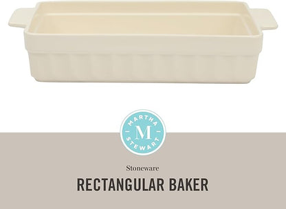 Martha Stewart Broadbrook Ceramic Bakeware, 13x9 Inch Rectangular Baking Dish with Handles, Cream Glazed Stoneware for Casseroles, Lasagna, Roasts & Desserts, Oven & Dishwasher Safe - Image 2