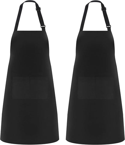 NLUS 2 Pack Kitchen Cooking Aprons, Adjustable Bib Soft Chef Apron with 2 Pockets for Men Women (Black,2) by NLUS