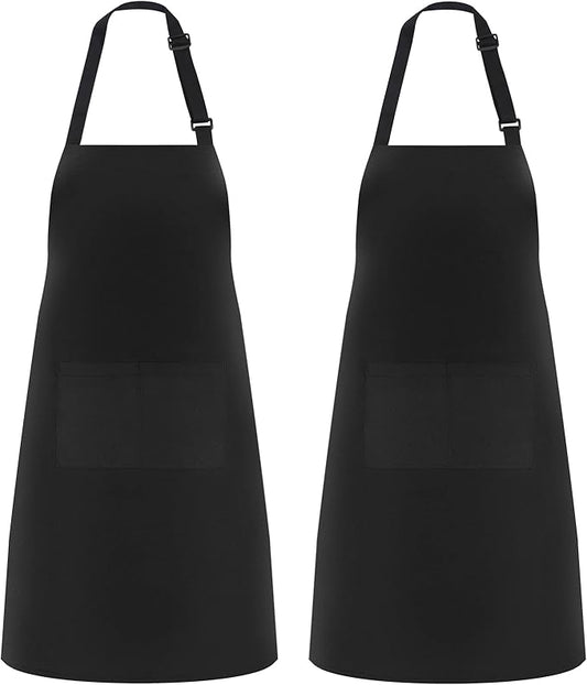 NLUS 2 Pack Kitchen Cooking Aprons, Adjustable Bib Soft Chef Apron with 2 Pockets for Men Women (Black,2) by NLUS