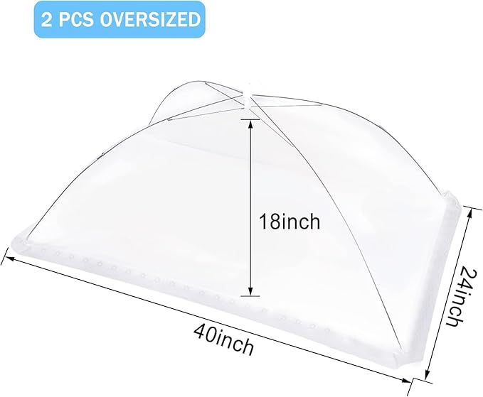 JULBEAR 2 Pcs 40x24inches Extra Large Mesh Food Cover Tent Umbrella Food Screen Covers for Outside Pop-up Mesh Collapsible Food Nets for Parties Picnics Outdoor BBQs Collapsible - Image 2