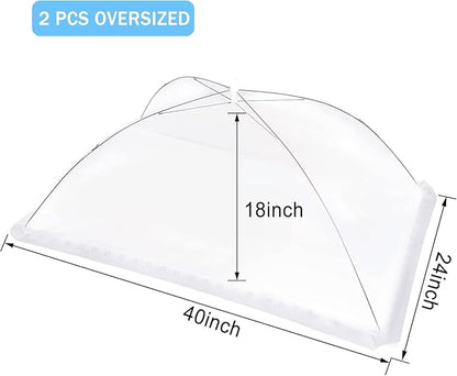 JULBEAR 2 Pcs 40x24inches Extra Large Mesh Food Cover Tent Umbrella Food Screen Covers for Outside Pop-up Mesh Collapsible Food Nets for Parties Picnics Outdoor BBQs Collapsible - Image 2