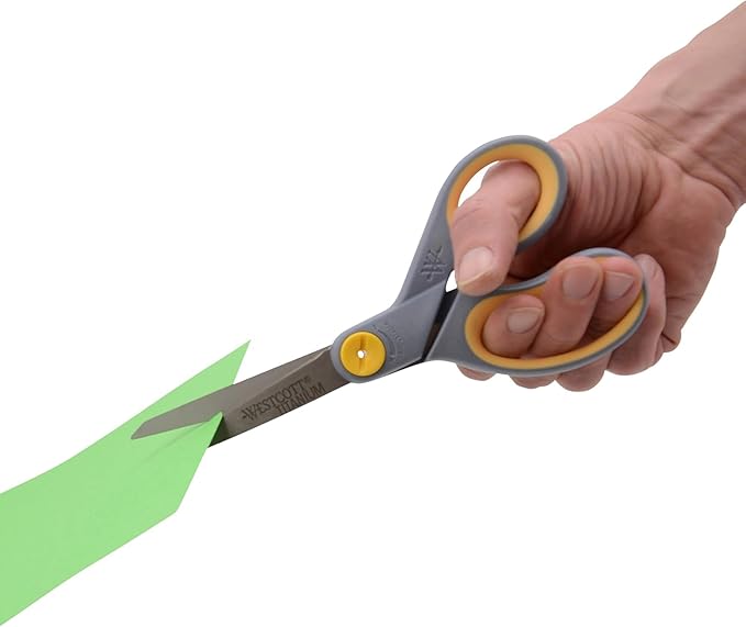 Westcott 8-Inch Titanium-Bonded Scissors with Adjustable Glide Feature for Office and Home - Gray/Yellow - Image 12