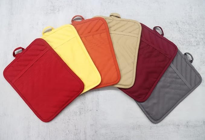 Oven Pot Holder with Pocket Cotton Heat Resistant Coaster Potholder Kitchen Hot Pad Oven Mitts for Cooking Square 7"x9"Set of 5 (Yellow) - Image 5