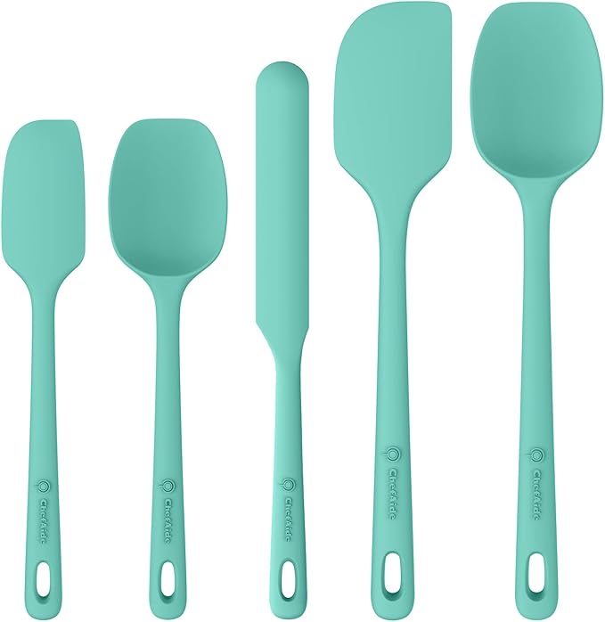 ChefAide 5 Pieces Silicone Spatula Set, Food Grade Rubber Spatula, Upgrade Strong Handle with Ergonomic Grip, Heat Resistant Up to 600°F for Nonstick Cookware, Cooking by ChefAide
