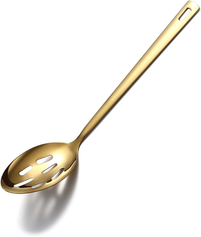 Berglander Gold Cooking Spoon, Stainless Steel Slotted Serving Spoon Titanium Gold Plating, Kitchen Basting Spoon For Cooking, Dishwasher Safe, Easy to Clean by Berglander