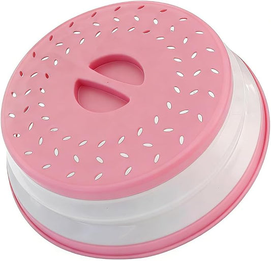 Collapsible Microwave Splatter Cover, Microwave Plate Cover With Steam Vent，BPA-Free Silicone & Plastic (pink, 12.3IN)