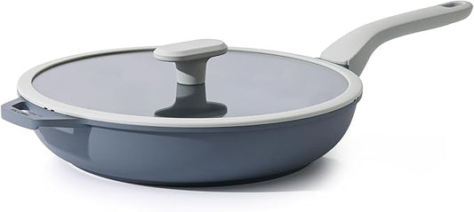 PRICUSIS Nonstick Ceramic Frying Pan with Lid, 8/10/12 Inch, Metal Utensil Safe, PFOA & PFAS Free, Scratch & Stain Resistant Skillet, Oven & Dishwasher Safe, Induction Compatible – Gray (12-Inch) by PRICUSIS