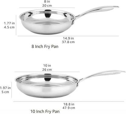 Amazon Basics 2-Piece Stainless Steel Induction Frying Pan Set, Oven Safe, Riveted Handle, Heat Distributes Evenly, 8-inch & 10-inch, Silver - Image 5