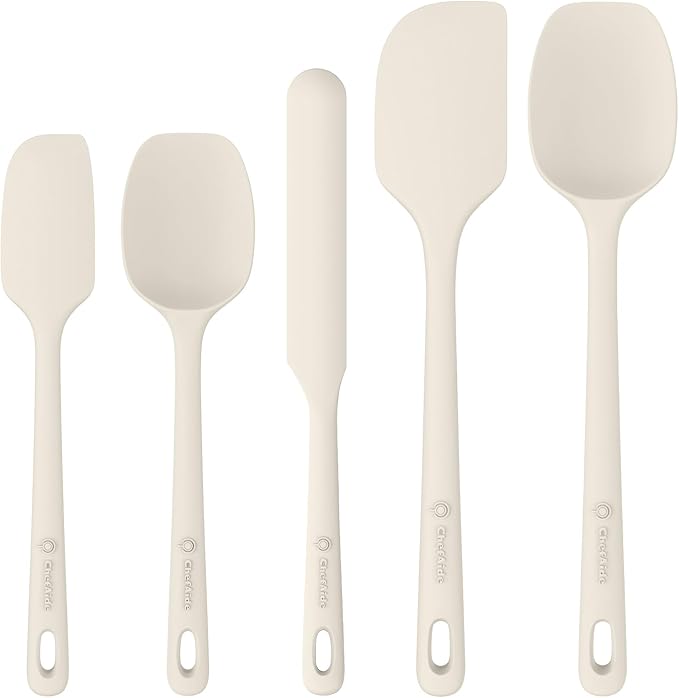 ChefAide 5 Pieces Silicone Spatula Set, Food Grade Rubber Spatula, Upgrade Strong Handle with Ergonomic Grip, Heat Resistant Up to 600°F for Nonstick Cookware, Cooking by ChefAide