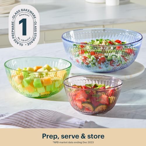 Pyrex Colors Tinted (3-Pack) Sculpted Tinted Unlidded Small/Medium/Large Glass Mixing Bowls, Nesting Space Saving Set of Bowls For Prepping and Baking, 1.3QT, 2.3QT & 4.5QT - Image 5